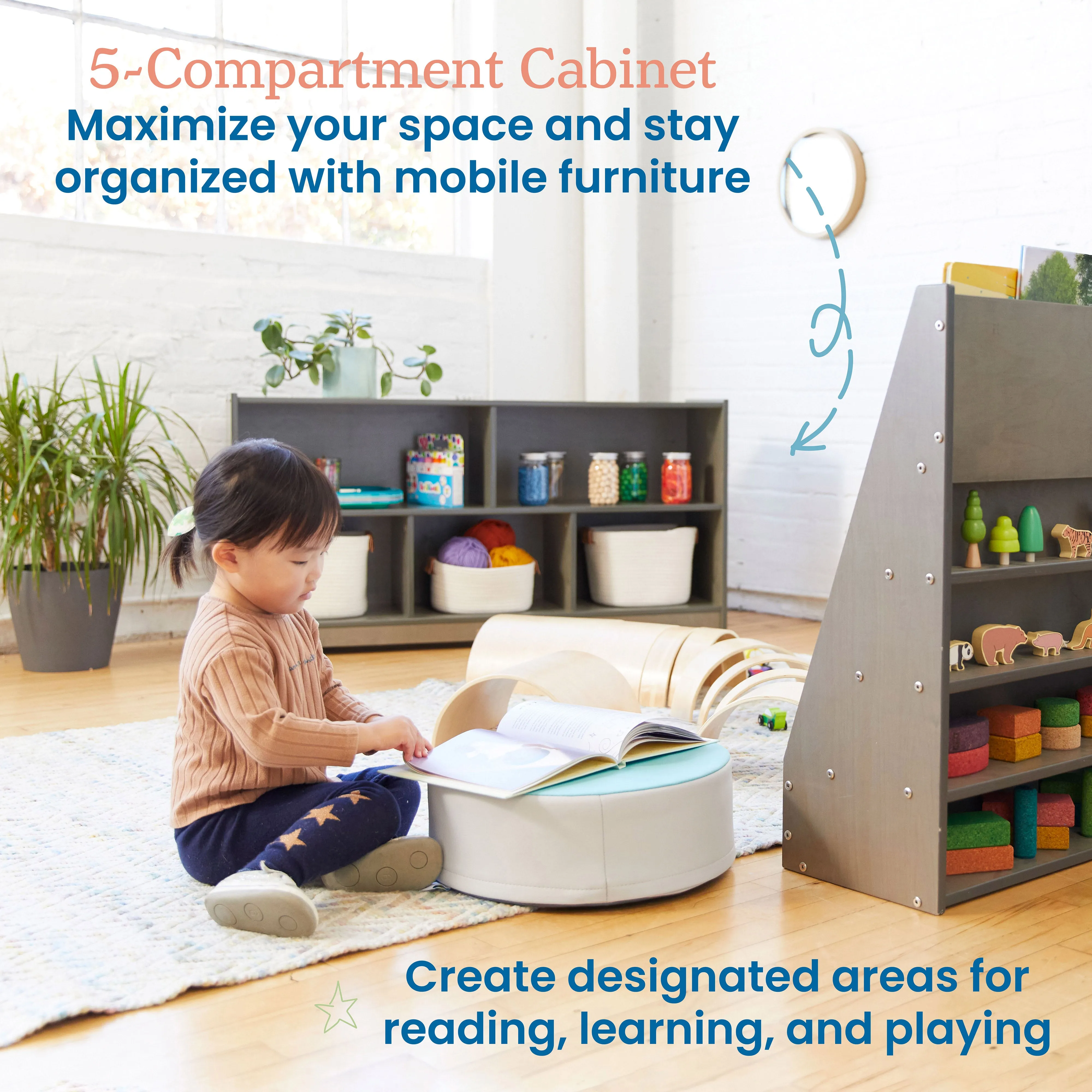 5-Compartment Mobile Storage Cabinet, 24in High