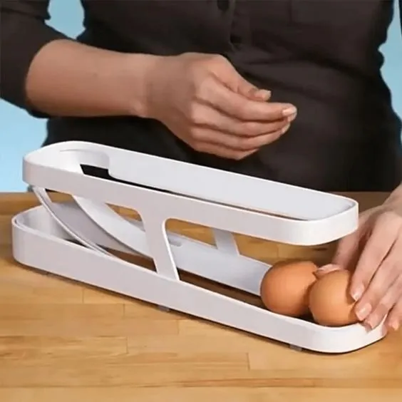 Automatic Scrolling Egg Rack - Space-Saving Rolling Eggs Dispenser and Organizer for Refrigerator Storage