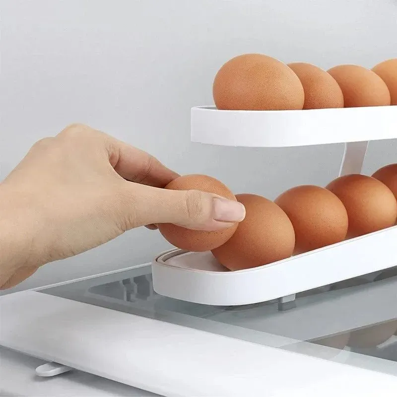 Automatic Scrolling Egg Rack - Space-Saving Rolling Eggs Dispenser and Organizer for Refrigerator Storage