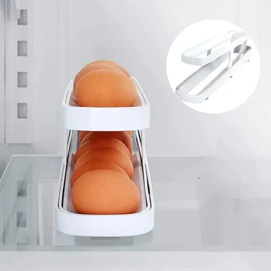Automatic Scrolling Egg Rack - Space-Saving Rolling Eggs Dispenser and Organizer for Refrigerator Storage
