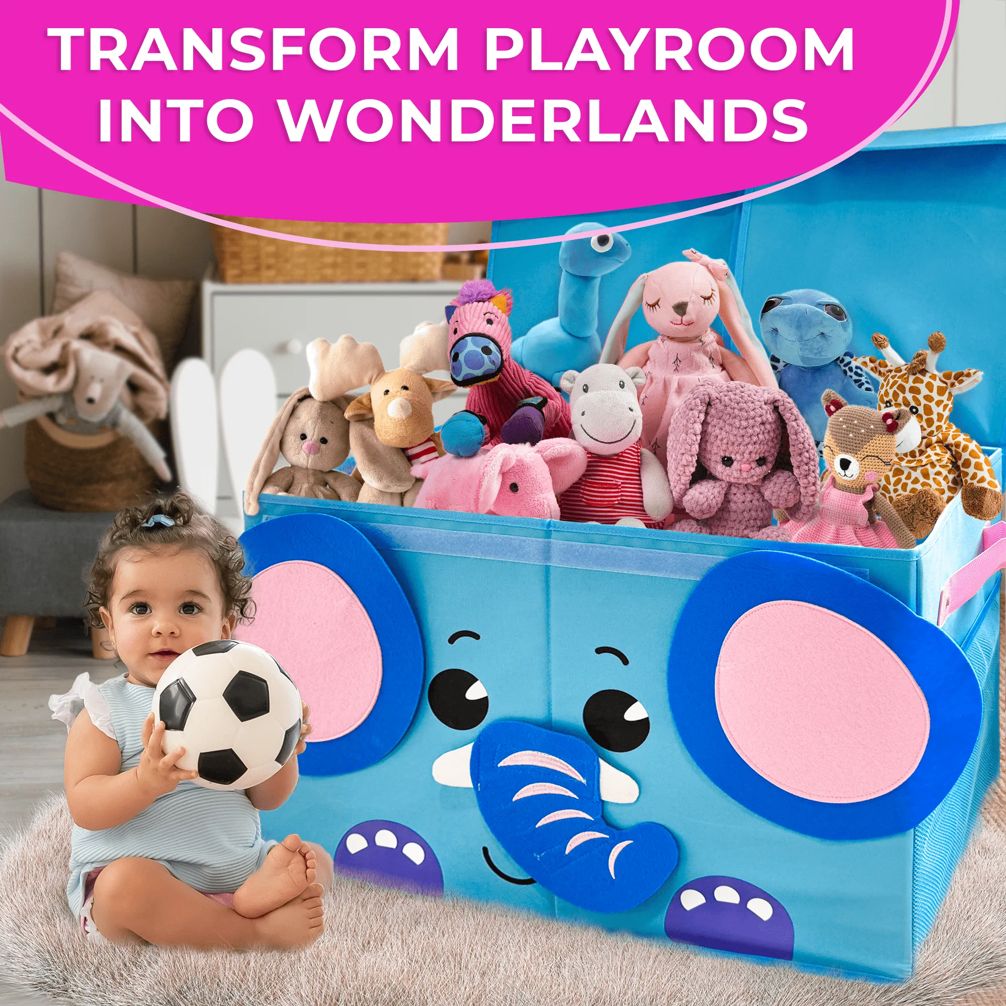 Elephant Toy Storage Box for Kids | Toy Chest Organizer