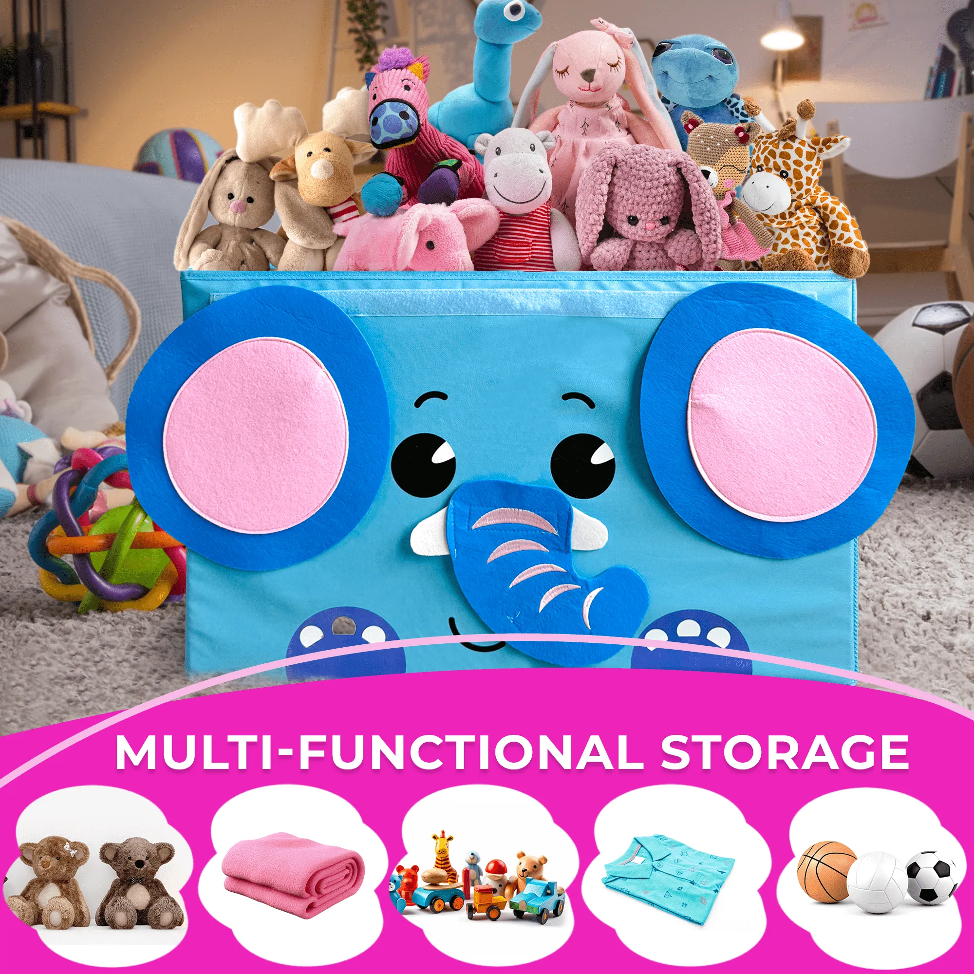 Elephant Toy Storage Box for Kids | Toy Chest Organizer