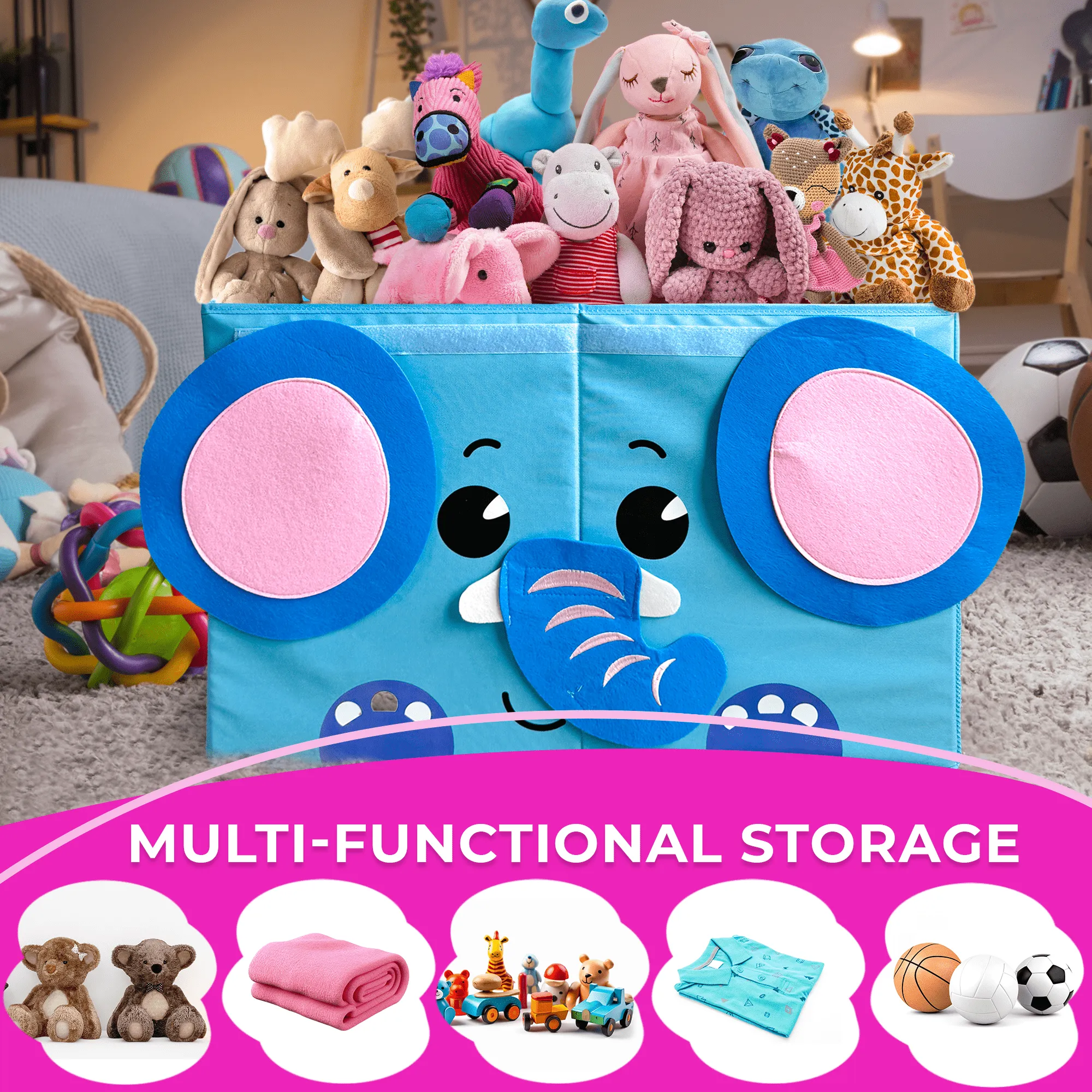 Elephant Toy Storage Box for Kids | Toy Chest Organizer