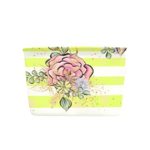 Floral Yellow Stripe Fabric Storage Basket