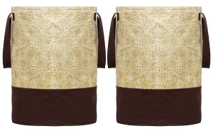 Fun Homes Metalic Printed Waterproof Non-Woven Laundry Bag,Toy Storage,Laundry Basket Organizer 45 L (Brown)