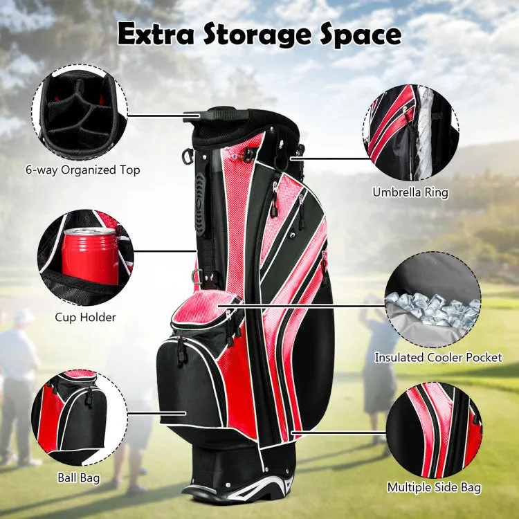 Golf Stand Bag with 6-Way Divider and Multiple Carry Pockets