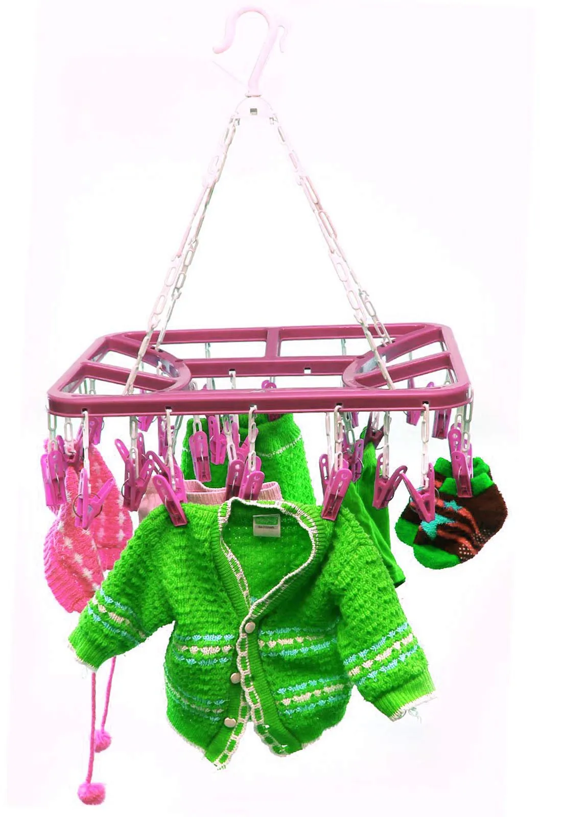 Heart Home Clip and Drip Hanger - Hanging Drying Rack - 32 Clips (Pink)-HHEART15540
