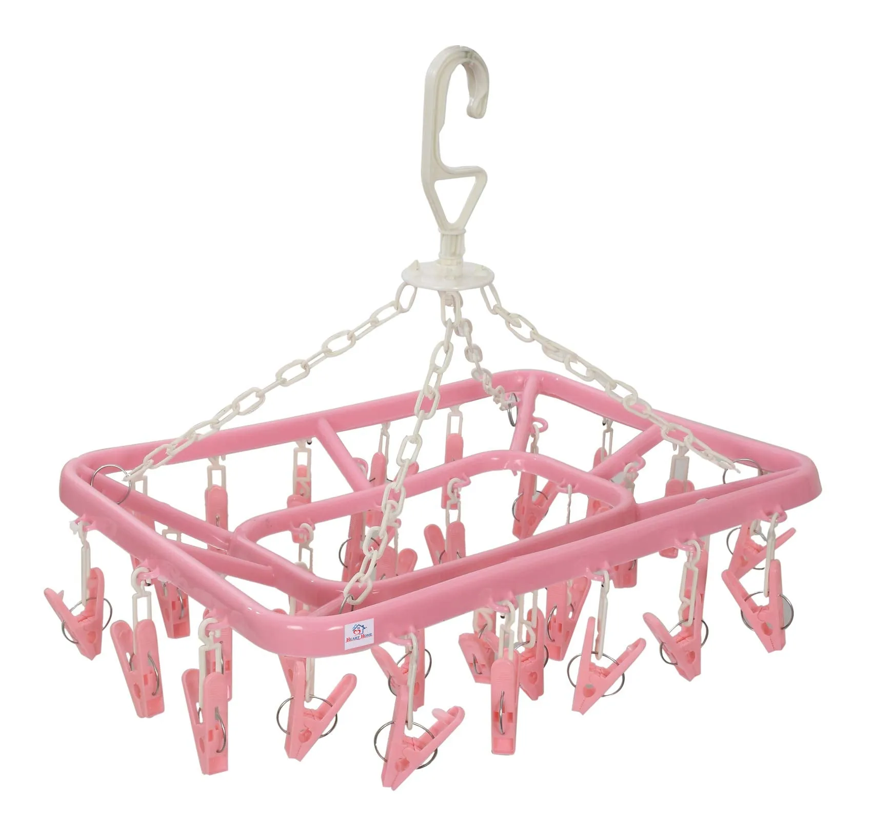 Heart Home Clip and Drip Hanger - Hanging Drying Rack - 32 Clips (Pink)-HHEART15540