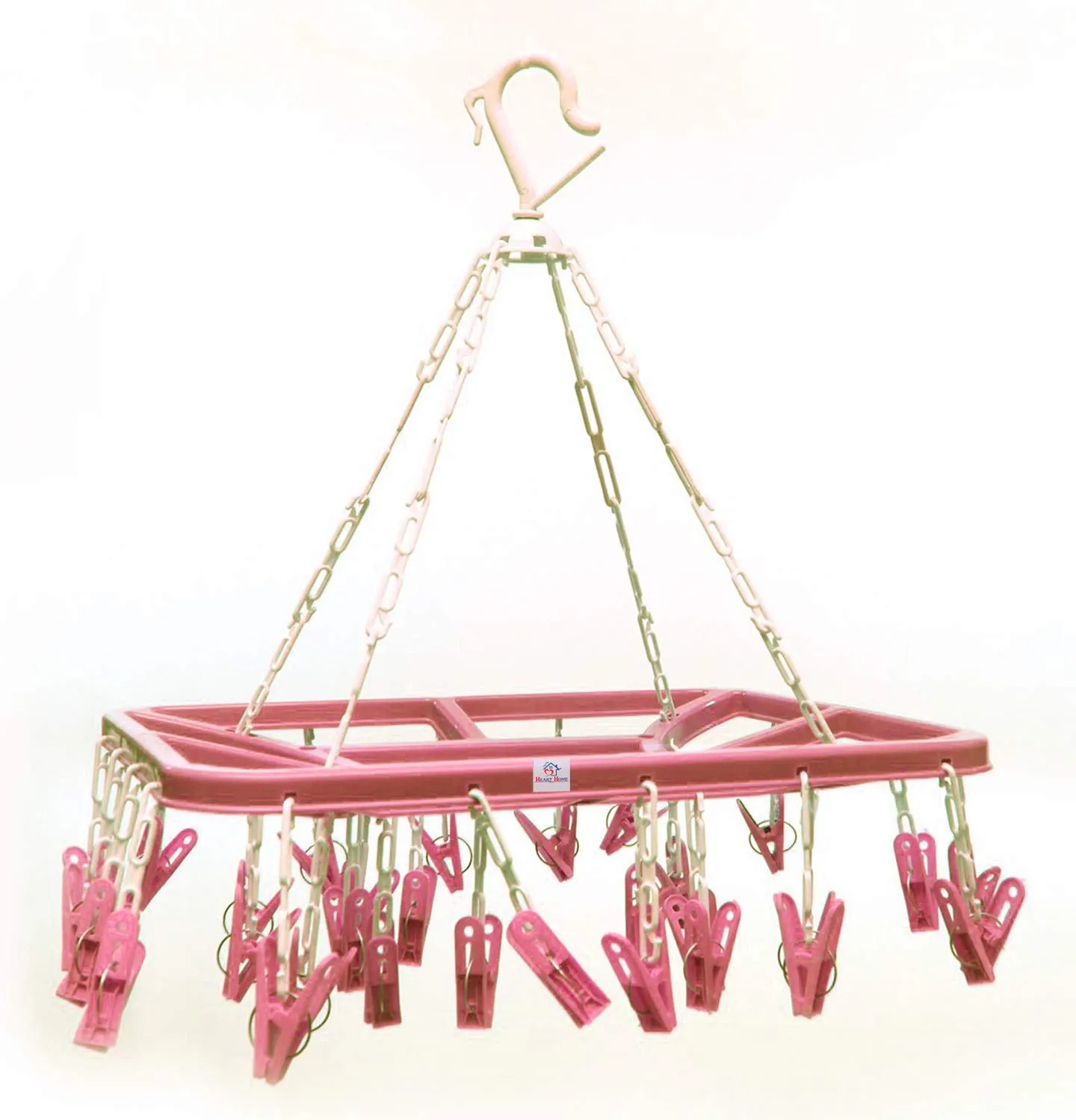 Heart Home Clip and Drip Hanger - Hanging Drying Rack - 32 Clips (Pink)-HHEART15540