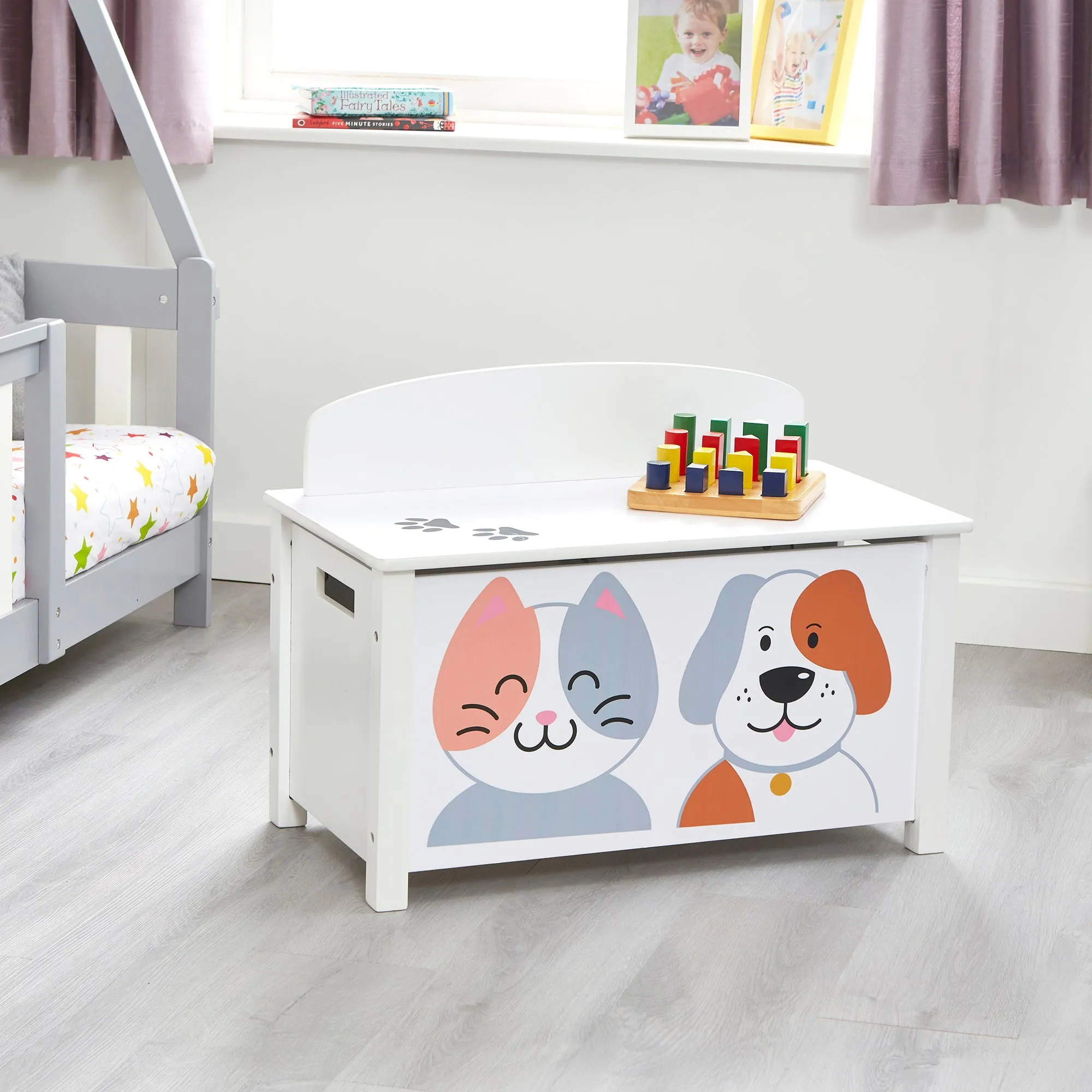 Kids Wooden Cat and Dog Toy Box