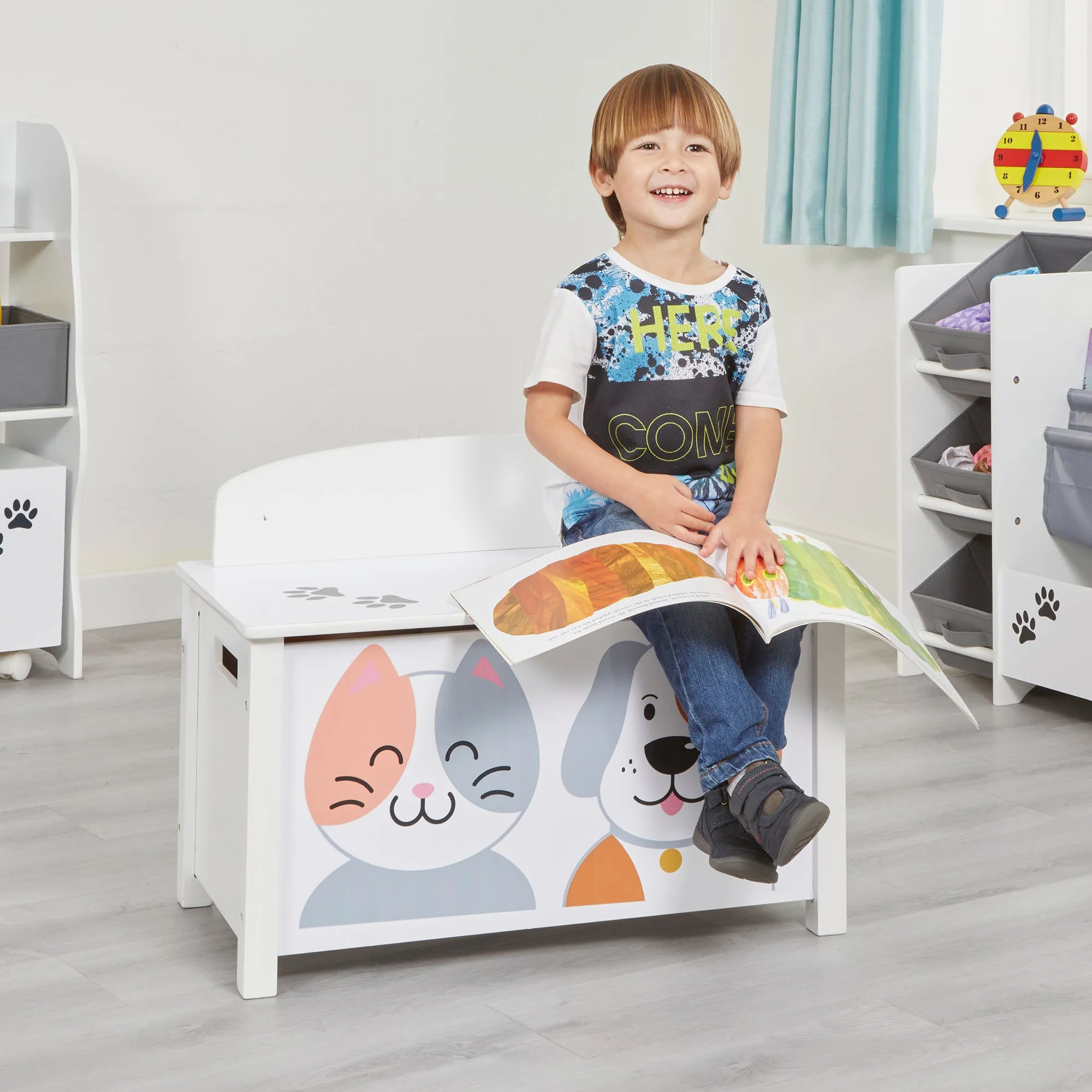 Kids Wooden Cat and Dog Toy Box