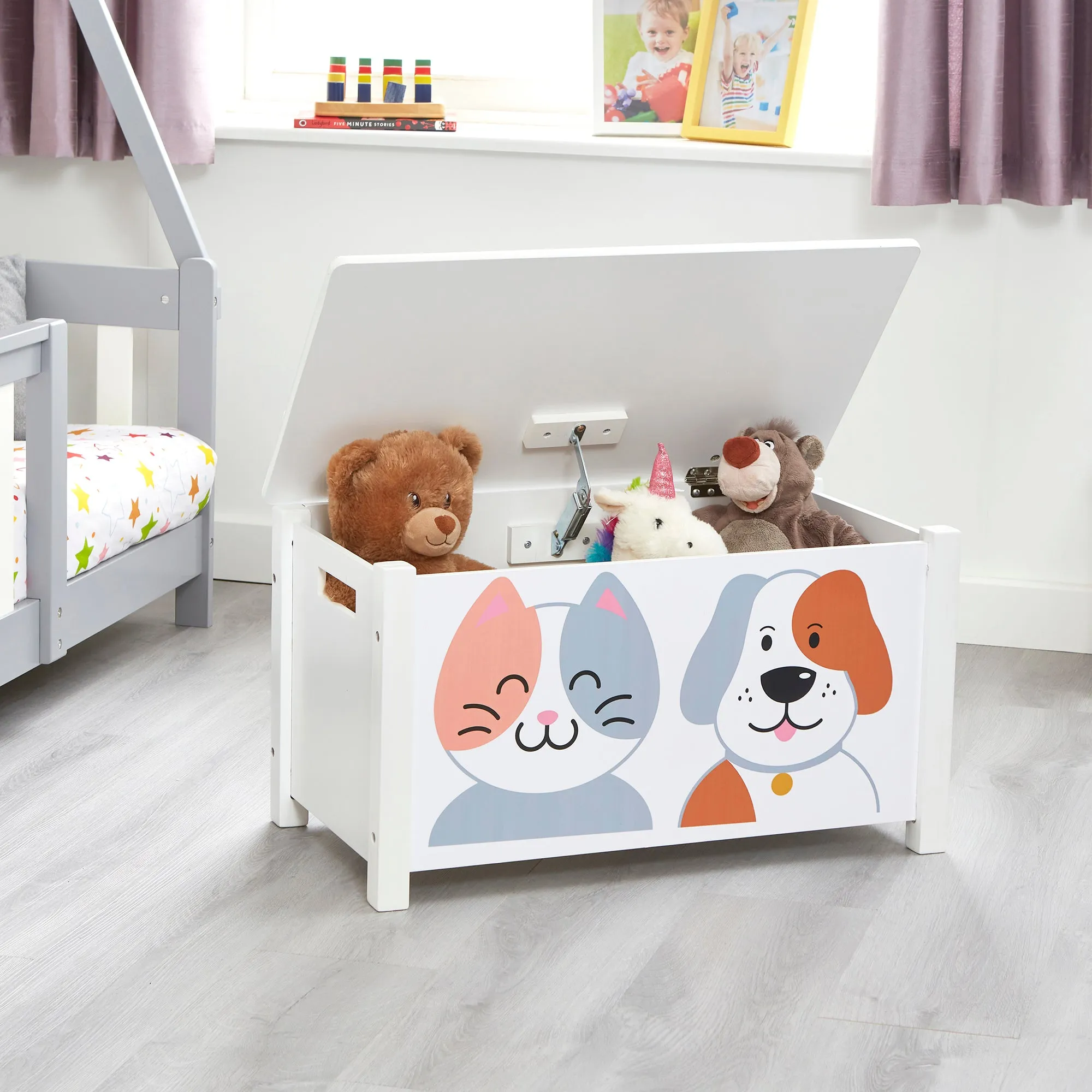 Kids Wooden Cat and Dog Toy Box