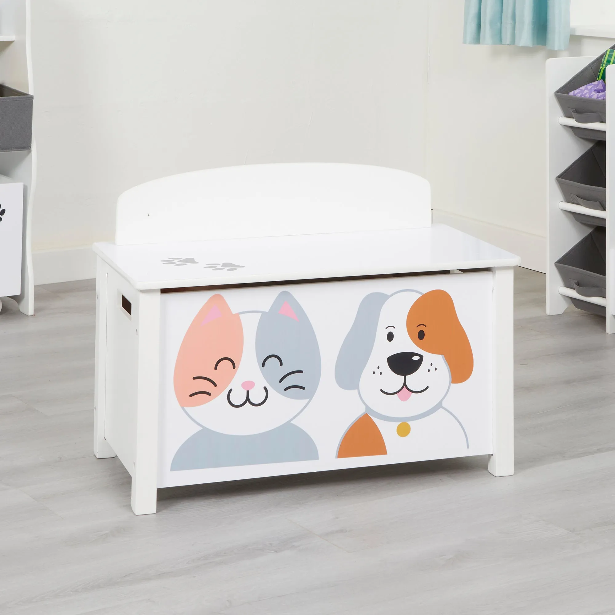Kids Wooden Cat and Dog Toy Box