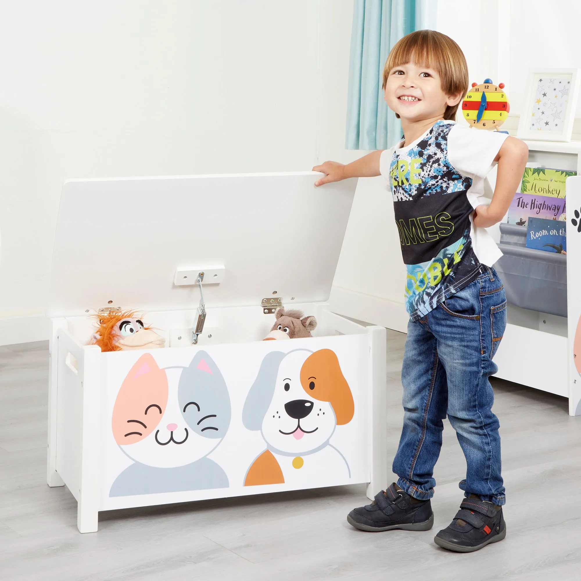 Kids Wooden Cat and Dog Toy Box