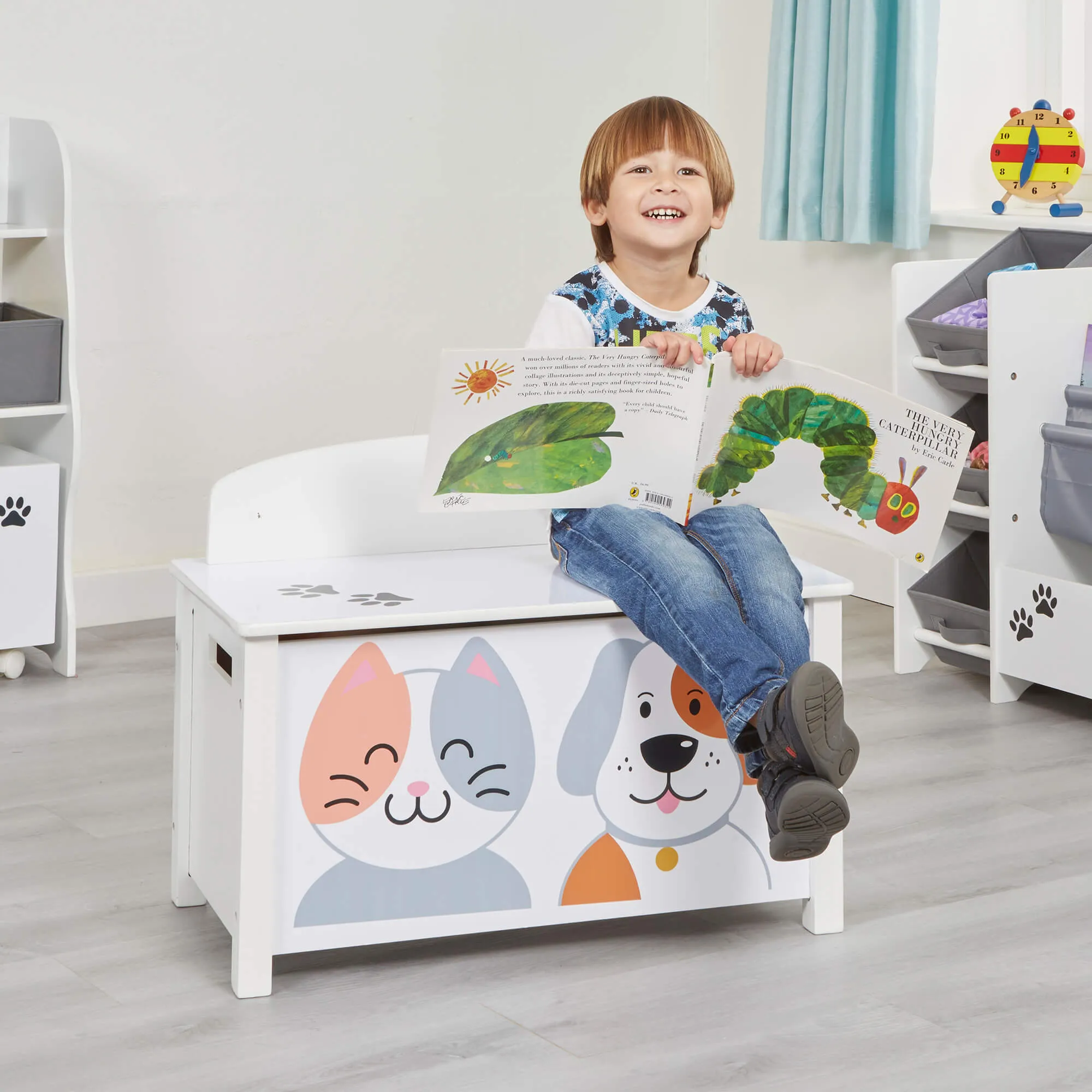 Kids Wooden Cat and Dog Toy Box