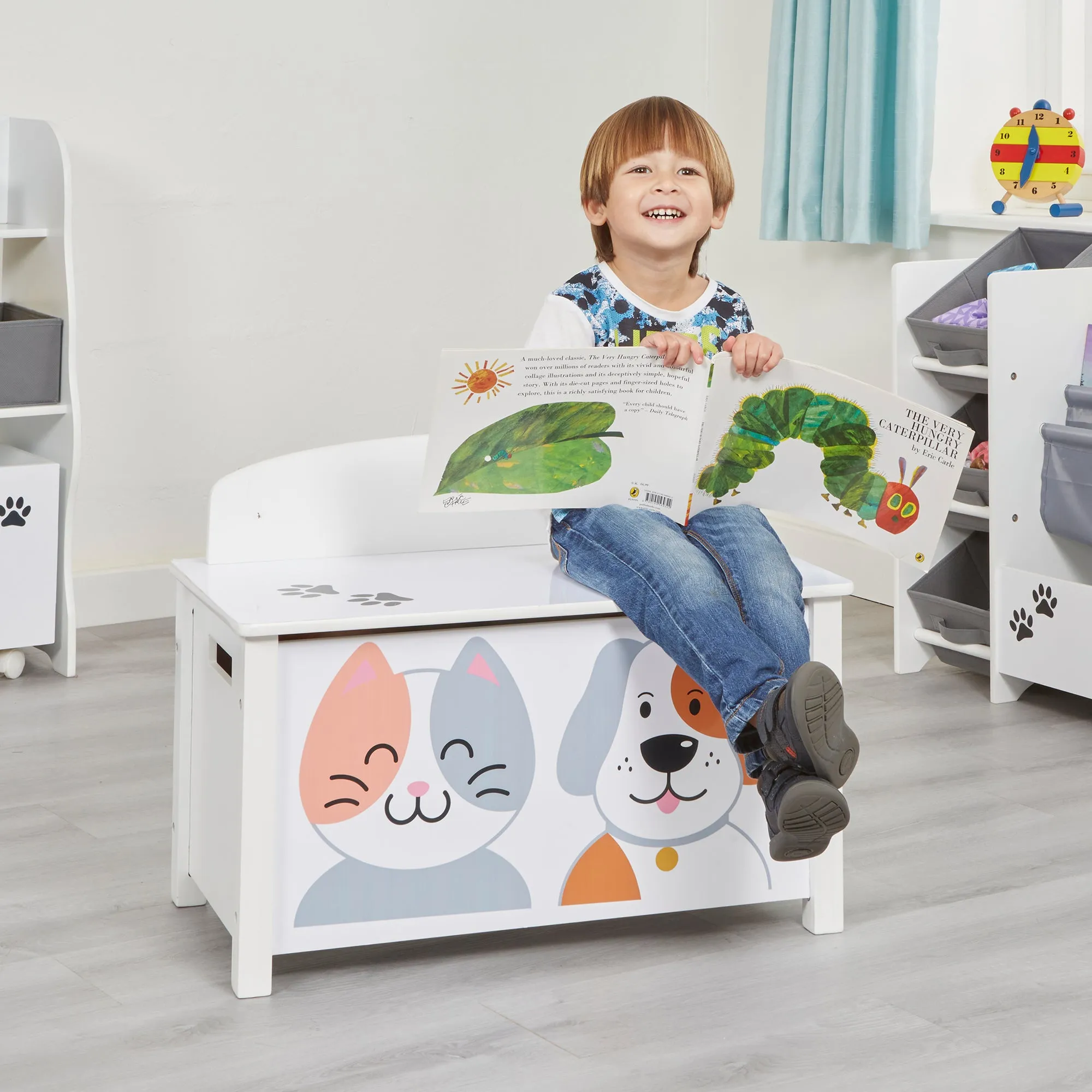 Kids Wooden Cat and Dog Toy Box