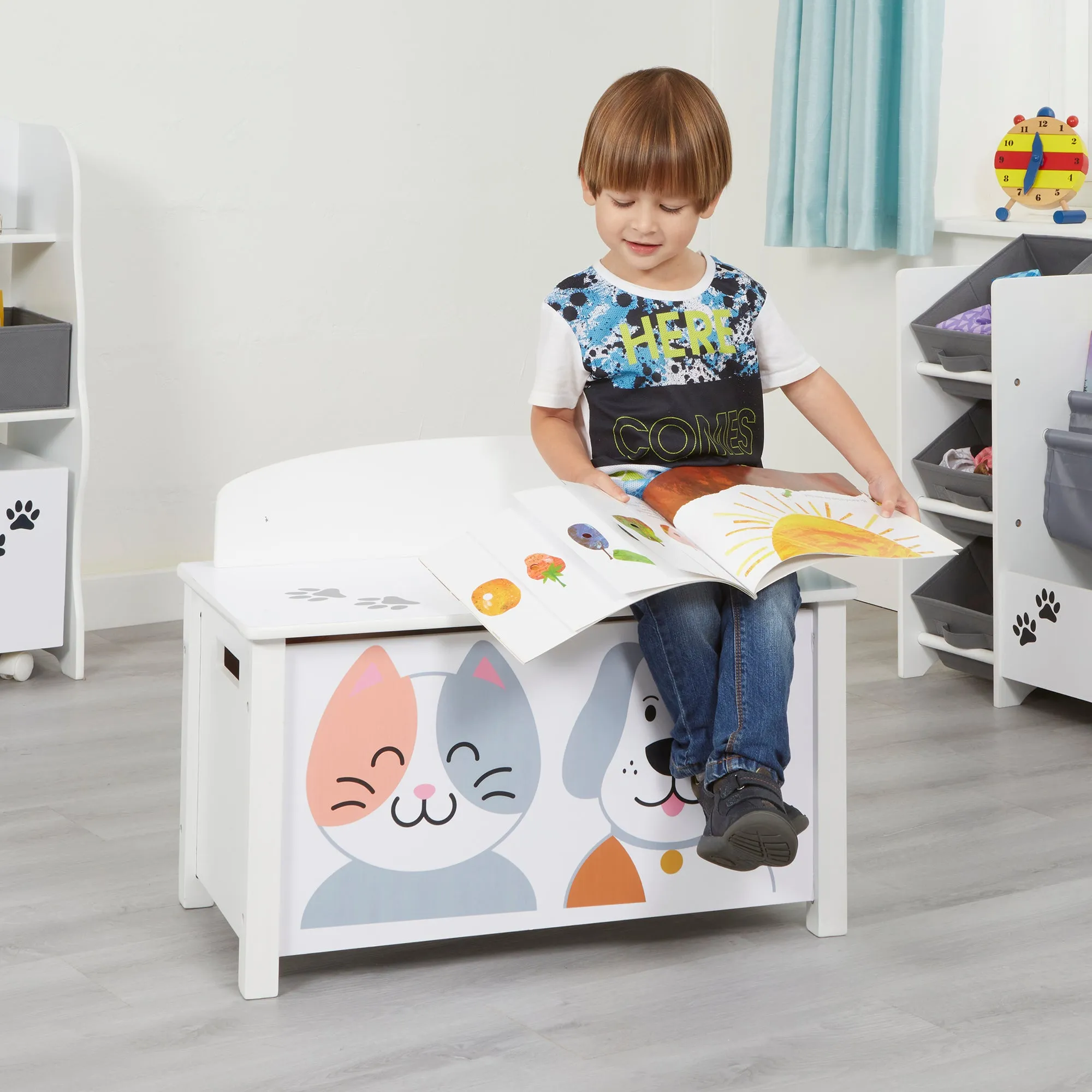 Kids Wooden Cat and Dog Toy Box