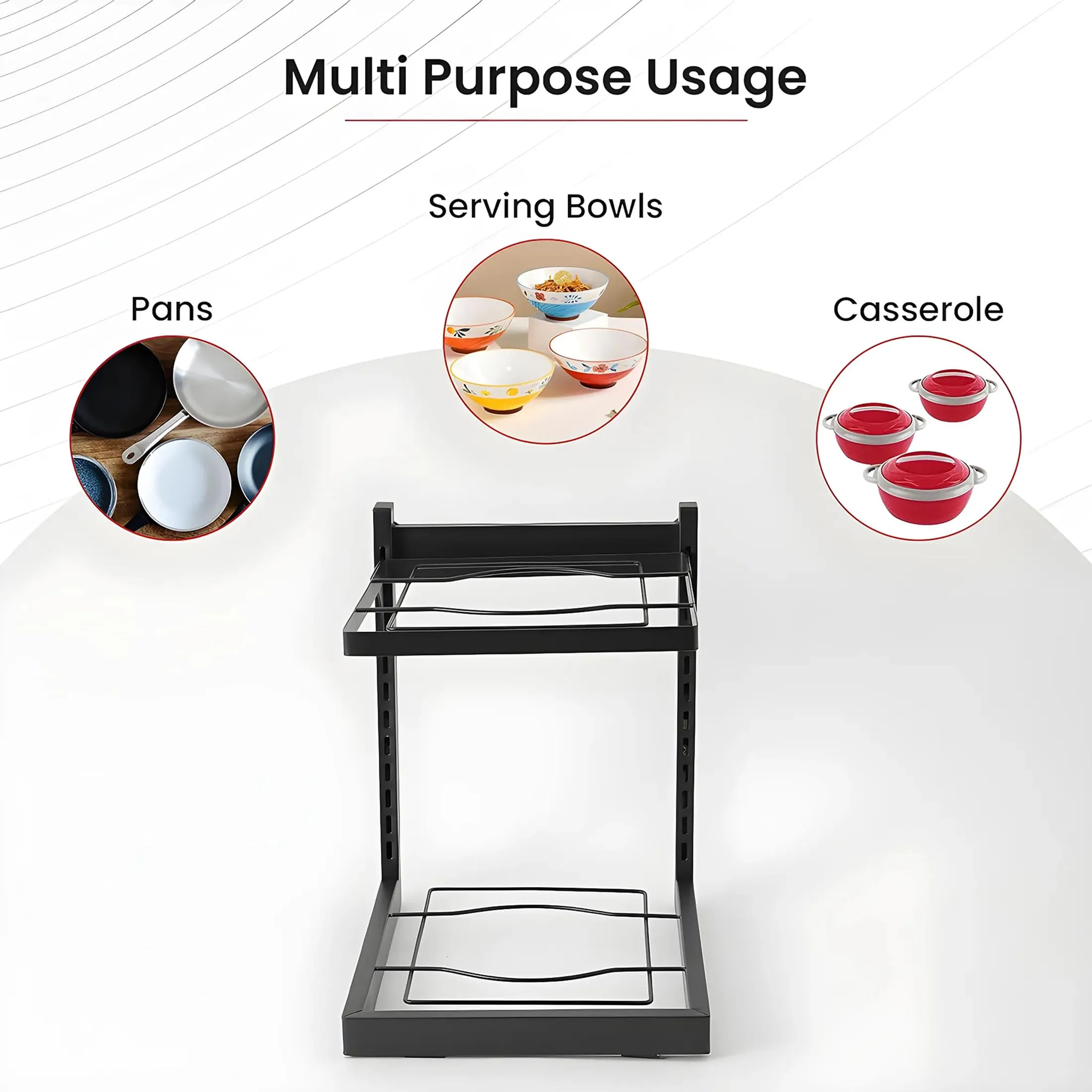Kuber Industries 4-Layer Pots and Pans Organiser Rack|Kitchen Organization And Storage|Adjustable Pot Lid Holder Rack|Home Kitchen Accessories Pack of 5 (Black)