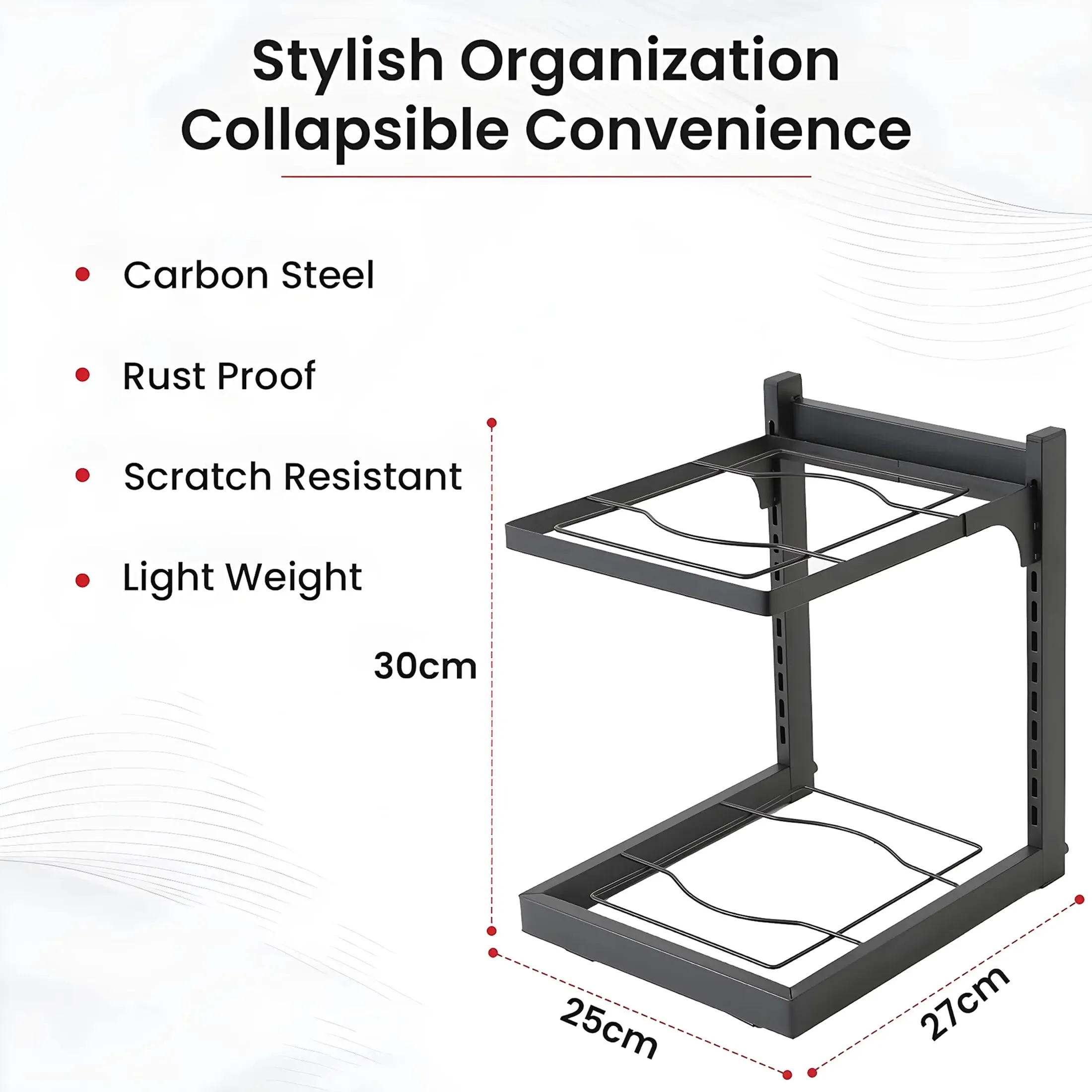 Kuber Industries 4-Layer Pots and Pans Organiser Rack|Kitchen Organization And Storage|Adjustable Pot Lid Holder Rack|Home Kitchen Accessories Pack of 5 (Black)