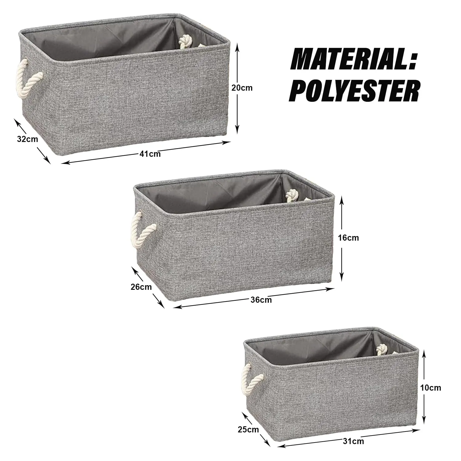 Kuber Industries 6 Pcs Stackable Storage Basket|Foldable Toy Storage Bin|Wardrobe Organizer For Clothes|3 Different Sizes (Grey) (Pack Of 2)
