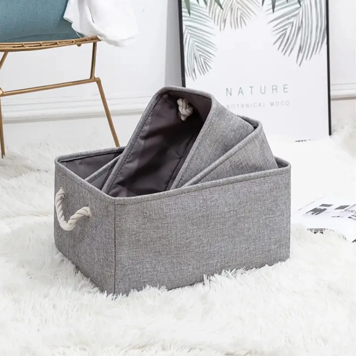 Kuber Industries 6 Pcs Stackable Storage Basket|Foldable Toy Storage Bin|Wardrobe Organizer For Clothes|3 Different Sizes (Grey) (Pack Of 2)