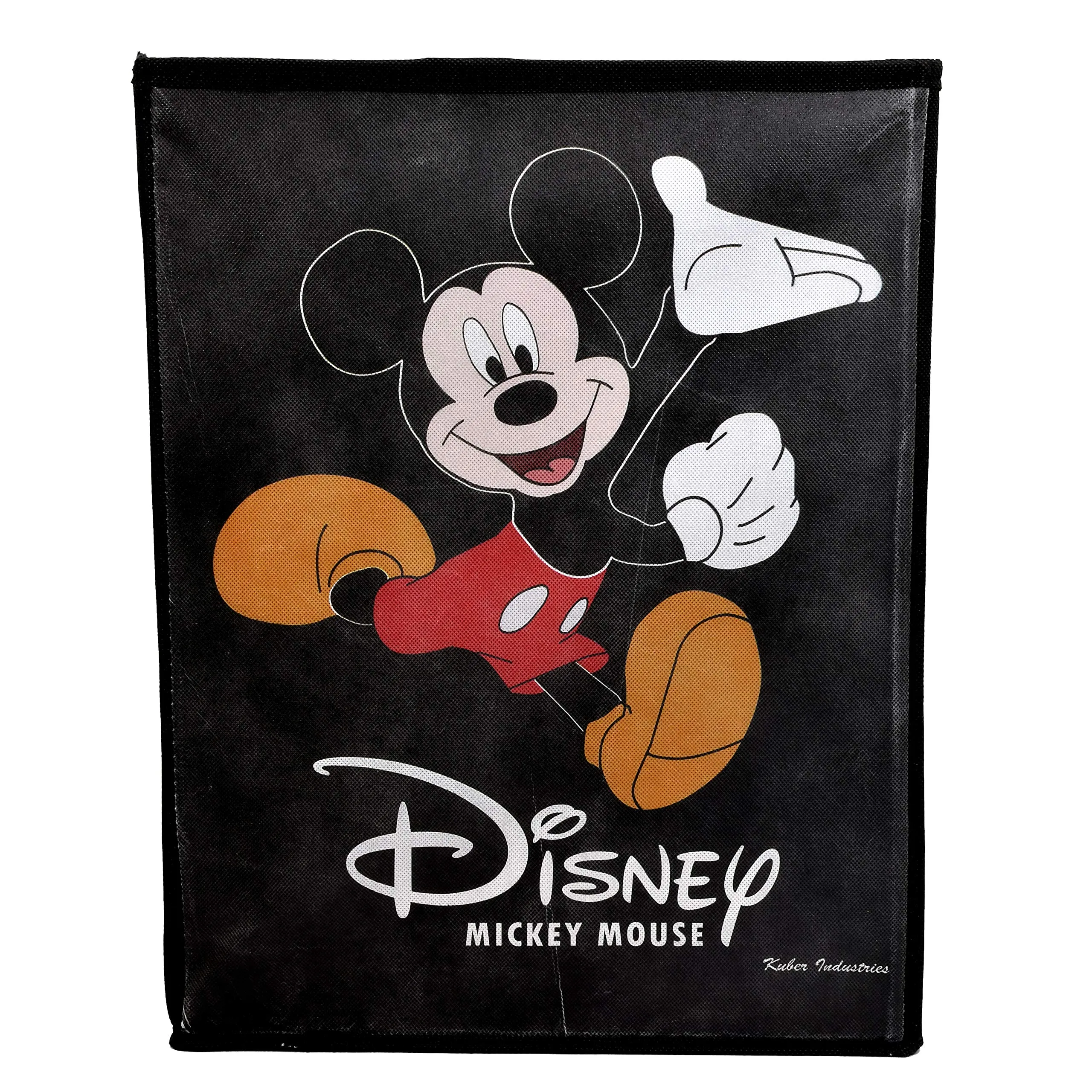 Kuber Industries Disney Mickey Mouse Print Non Woven Fabric Foldable Laundry Basket, Toy Storage Basket, Cloth Storage Basket with Lid & Handles (Set of 2, Black)-KUBMART1211