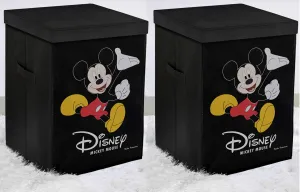 Kuber Industries Disney Mickey Mouse Print Non Woven Fabric Foldable Laundry Basket, Toy Storage Basket, Cloth Storage Basket with Lid & Handles (Set of 2, Black)-KUBMART1211