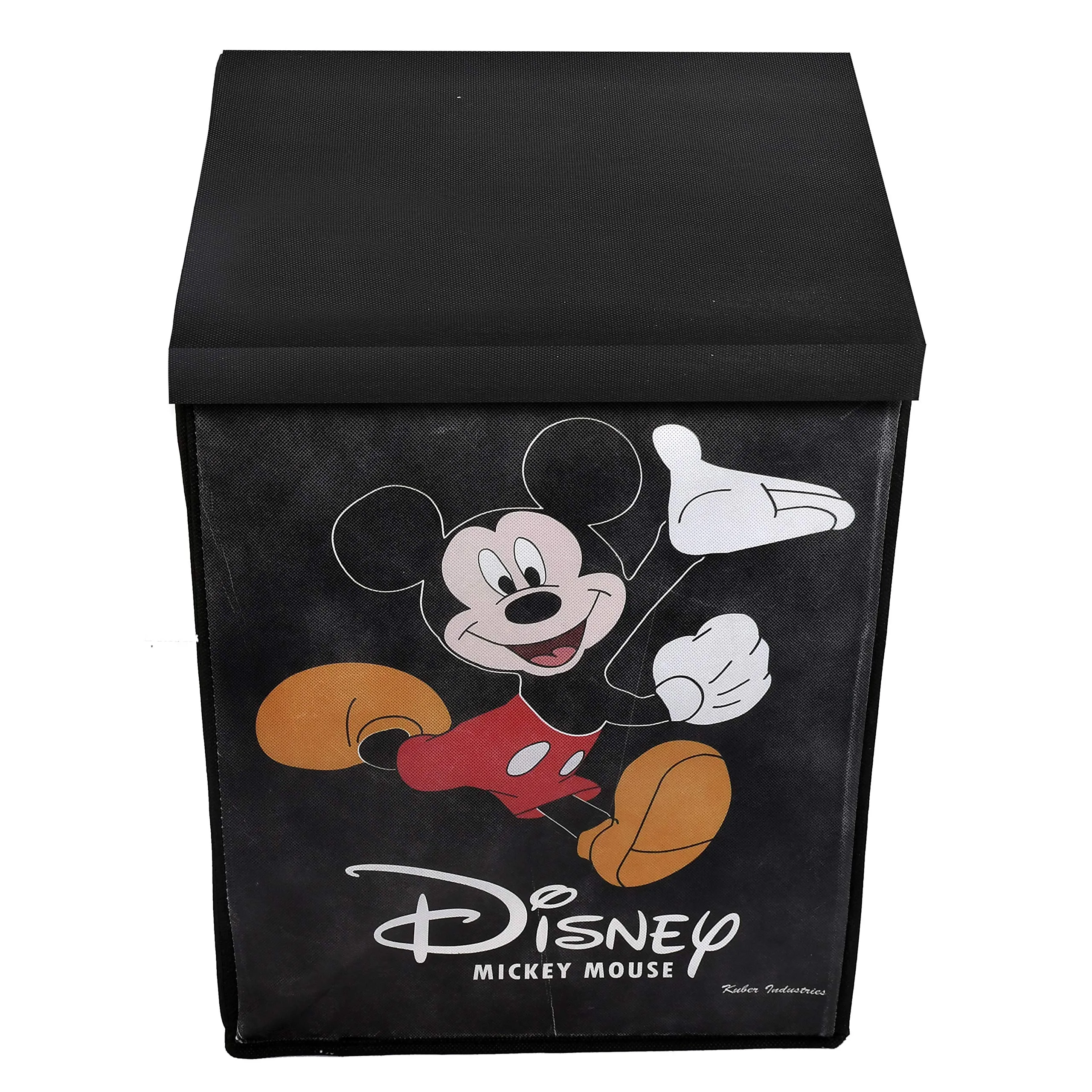 Kuber Industries Disney Mickey Mouse Print Non Woven Fabric Foldable Laundry Basket, Toy Storage Basket, Cloth Storage Basket with Lid & Handles (Set of 2, Black)-KUBMART1211