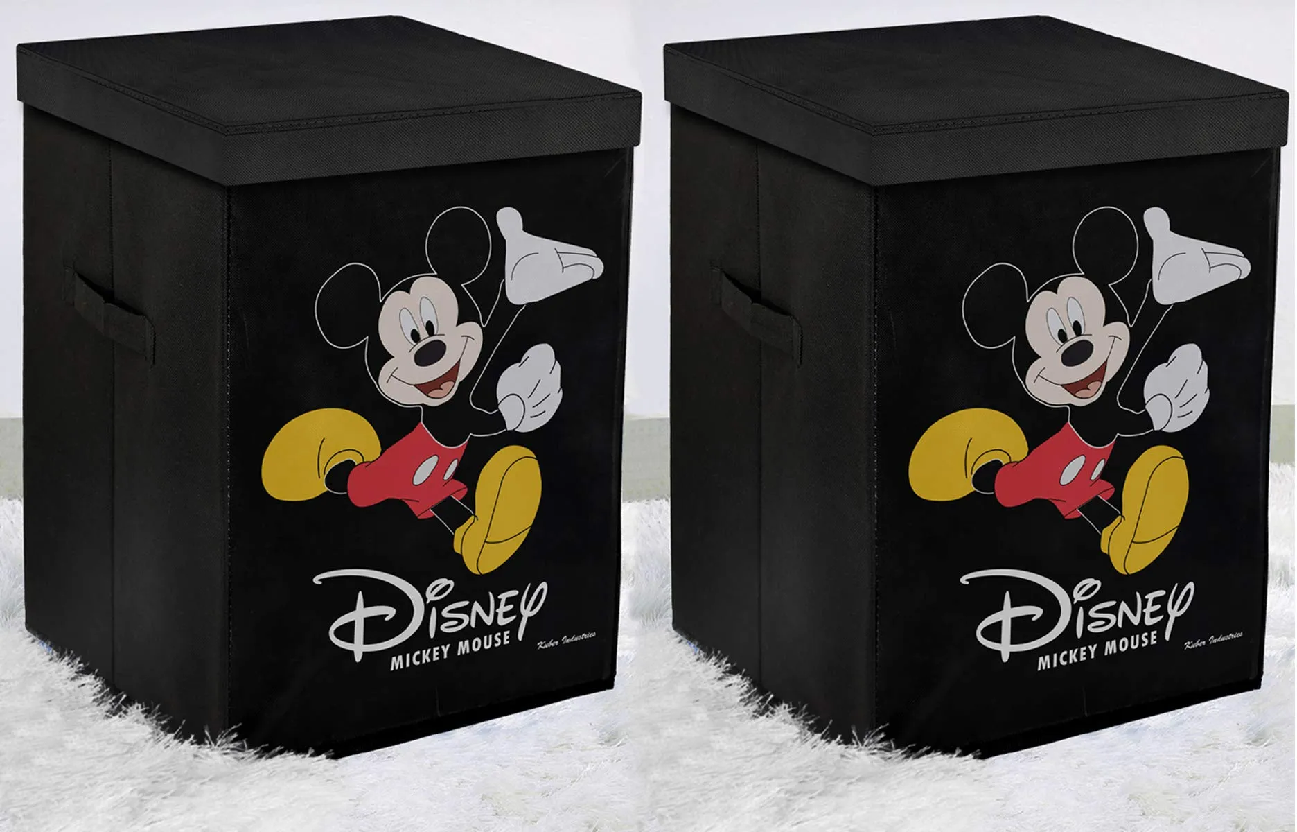 Kuber Industries Disney Mickey Mouse Print Non Woven Fabric Foldable Laundry Basket, Toy Storage Basket, Cloth Storage Basket with Lid & Handles (Set of 2, Black)-KUBMART1211