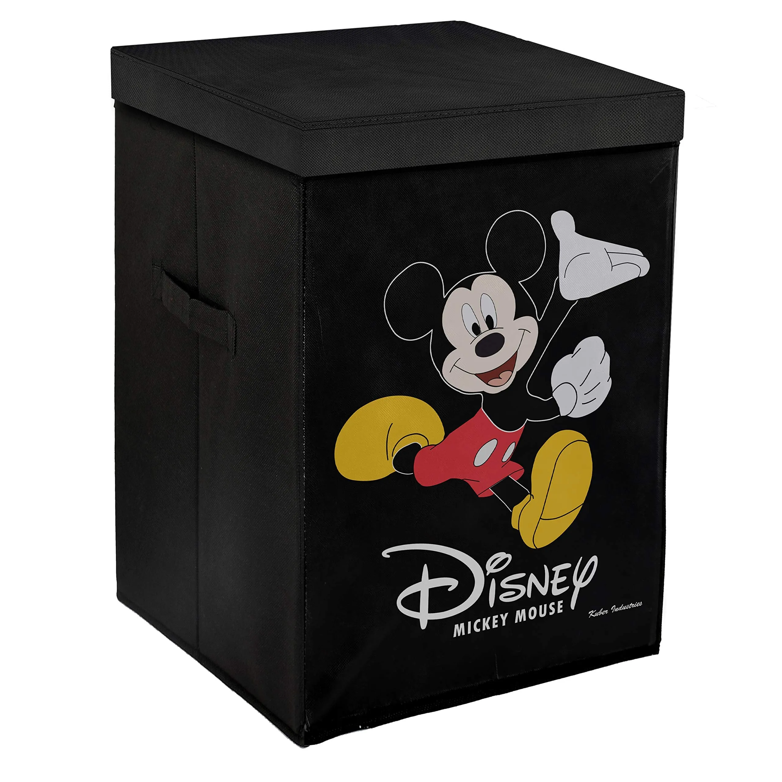 Kuber Industries Disney Mickey Mouse Print Non Woven Fabric Foldable Laundry Basket, Toy Storage Basket, Cloth Storage Basket with Lid & Handles (Set of 2, Black)-KUBMART1211