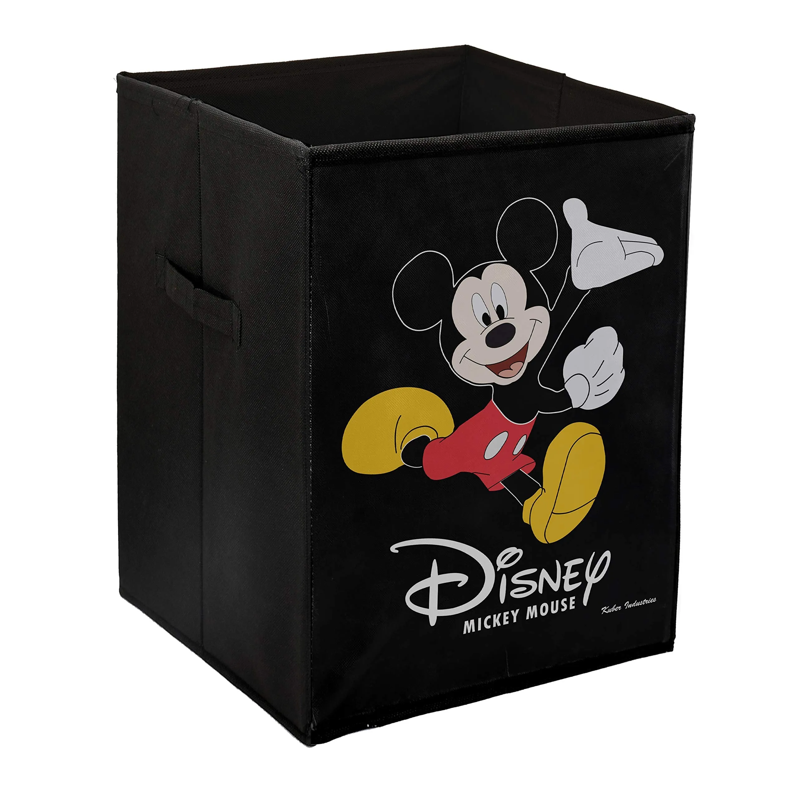 Kuber Industries Disney Mickey Mouse Print Non Woven Fabric Foldable Laundry Basket, Toy Storage Basket, Cloth Storage Basket with Lid & Handles (Set of 2, Black)-KUBMART1211