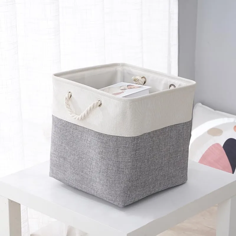 Kuber Industries Foldable Storage Basket|Polyester Toy Storage Bin|Wardrobe Organizer For Clothes (Grey & White) (Pack Of 2)