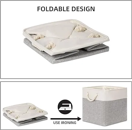Kuber Industries Foldable Storage Basket|Polyester Toy Storage Bin|Wardrobe Organizer For Clothes (Grey & White) (Pack Of 2)