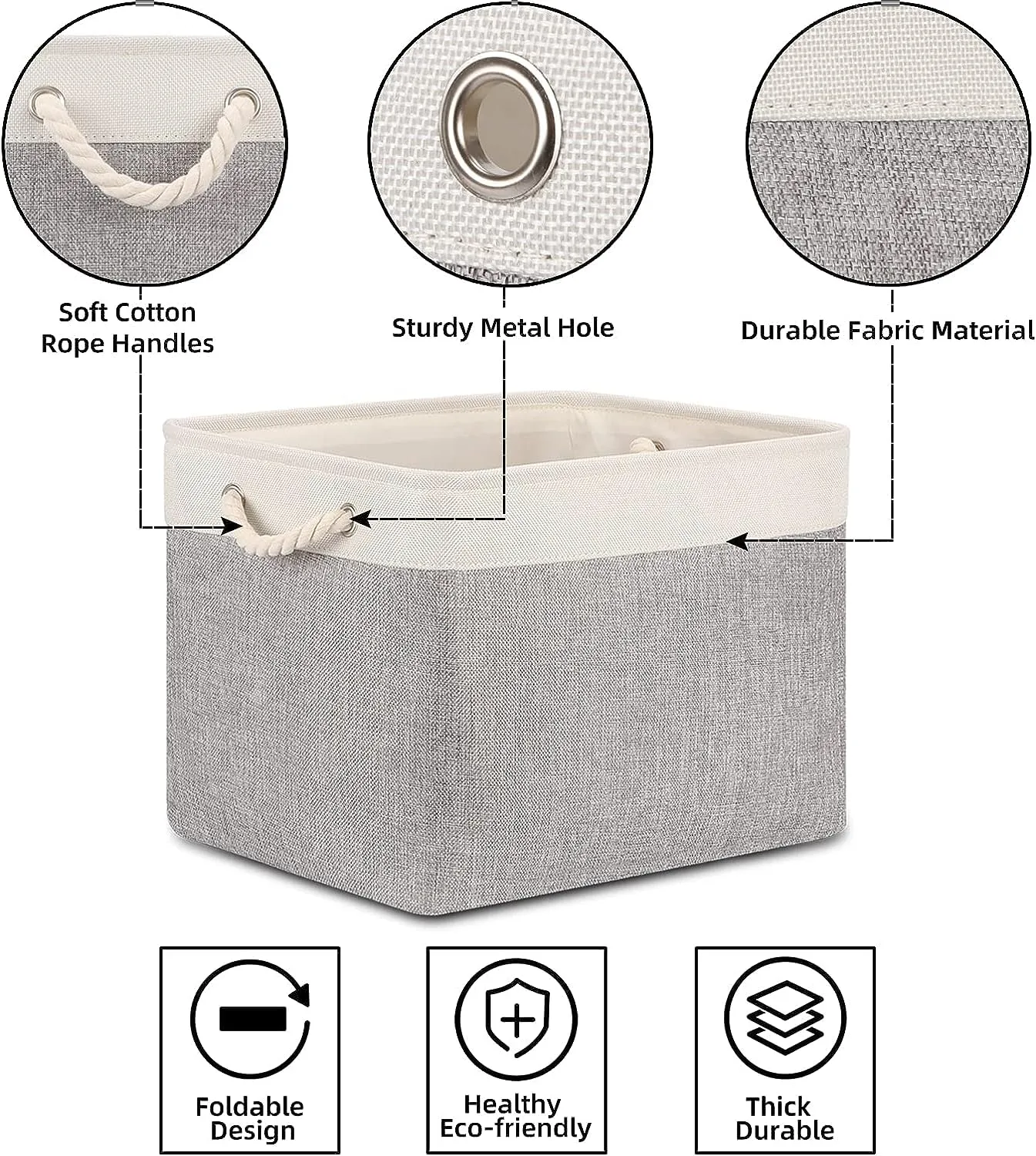 Kuber Industries Foldable Storage Basket|Polyester Toy Storage Bin|Wardrobe Organizer For Clothes (Grey & White) (Pack Of 2)
