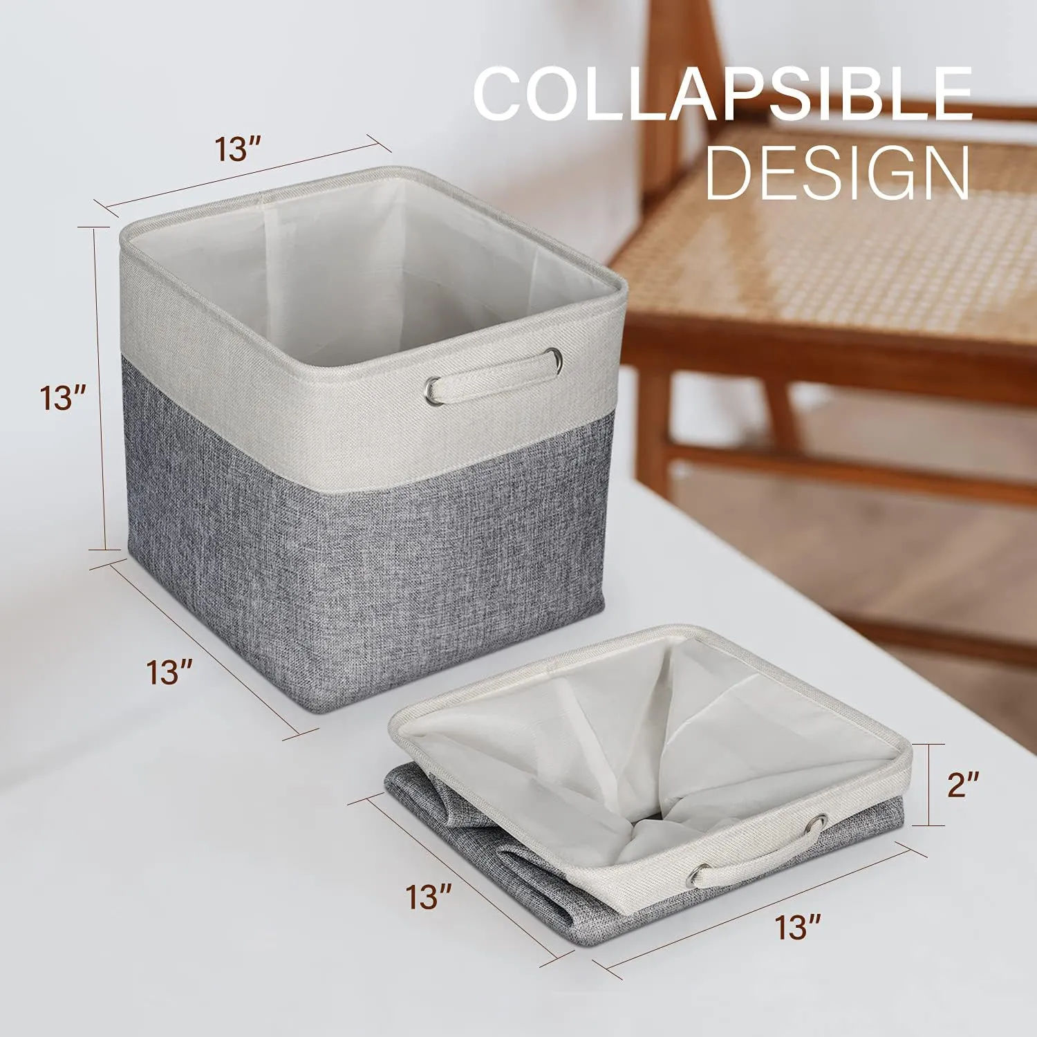 Kuber Industries Foldable Storage Basket|Polyester Toy Storage Bin|Wardrobe Organizer For Clothes (Grey & White) (Pack Of 2)