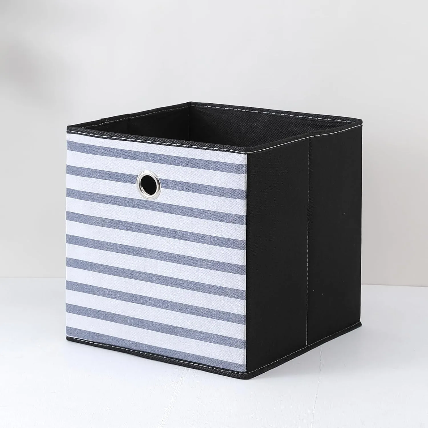 Kuber Industries Foldable Storage Basket|Square Toy Storage Bin|Front Grab Handle|Wardrobe, Closet Organizer (Navy Blue) (Pack Of 2)
