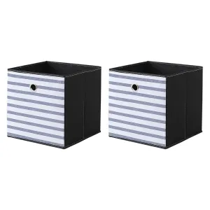 Kuber Industries Foldable Storage Basket|Square Toy Storage Bin|Front Grab Handle|Wardrobe, Closet Organizer (Navy Blue) (Pack Of 2)