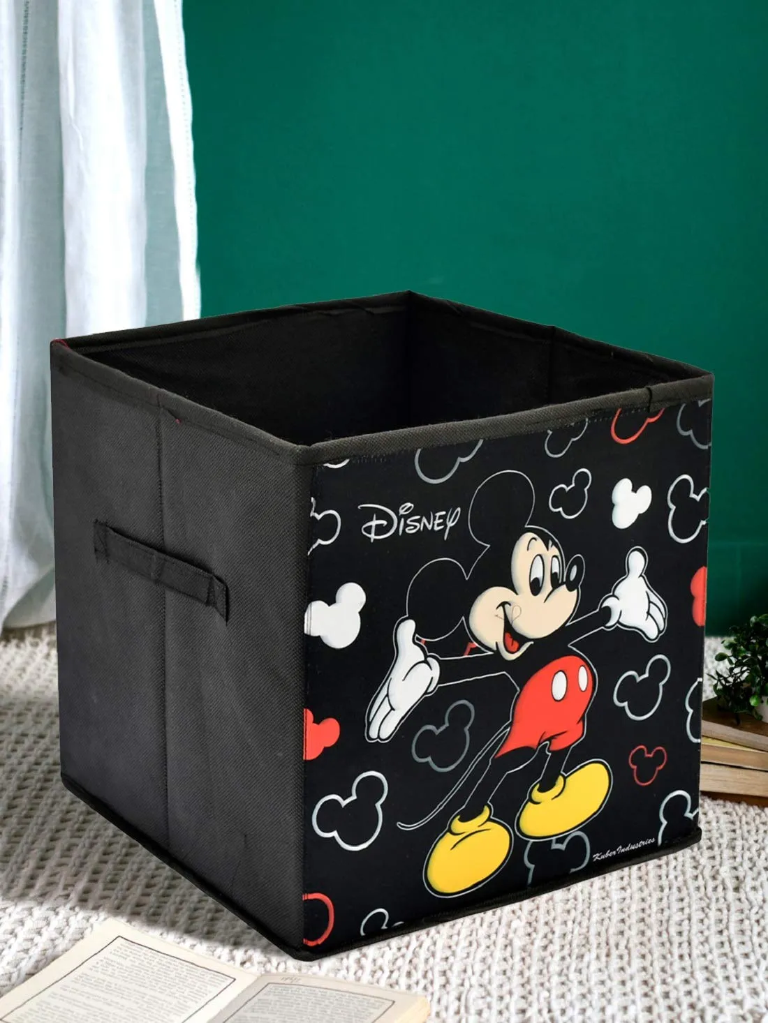 Kuber Industries Foldable Storage Basket|Square Toy Storage Bin|Side Grab Handle|Wardrobe, Closet Organizer (Multi) (Pack Of 3)