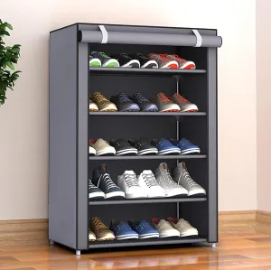 Kuber Industries Shoe Rack|Non-Woven 4 Shelves Shelf|Foldable Storage Rack Organizer for Shoe, Books-Pack of 4 (Purple)