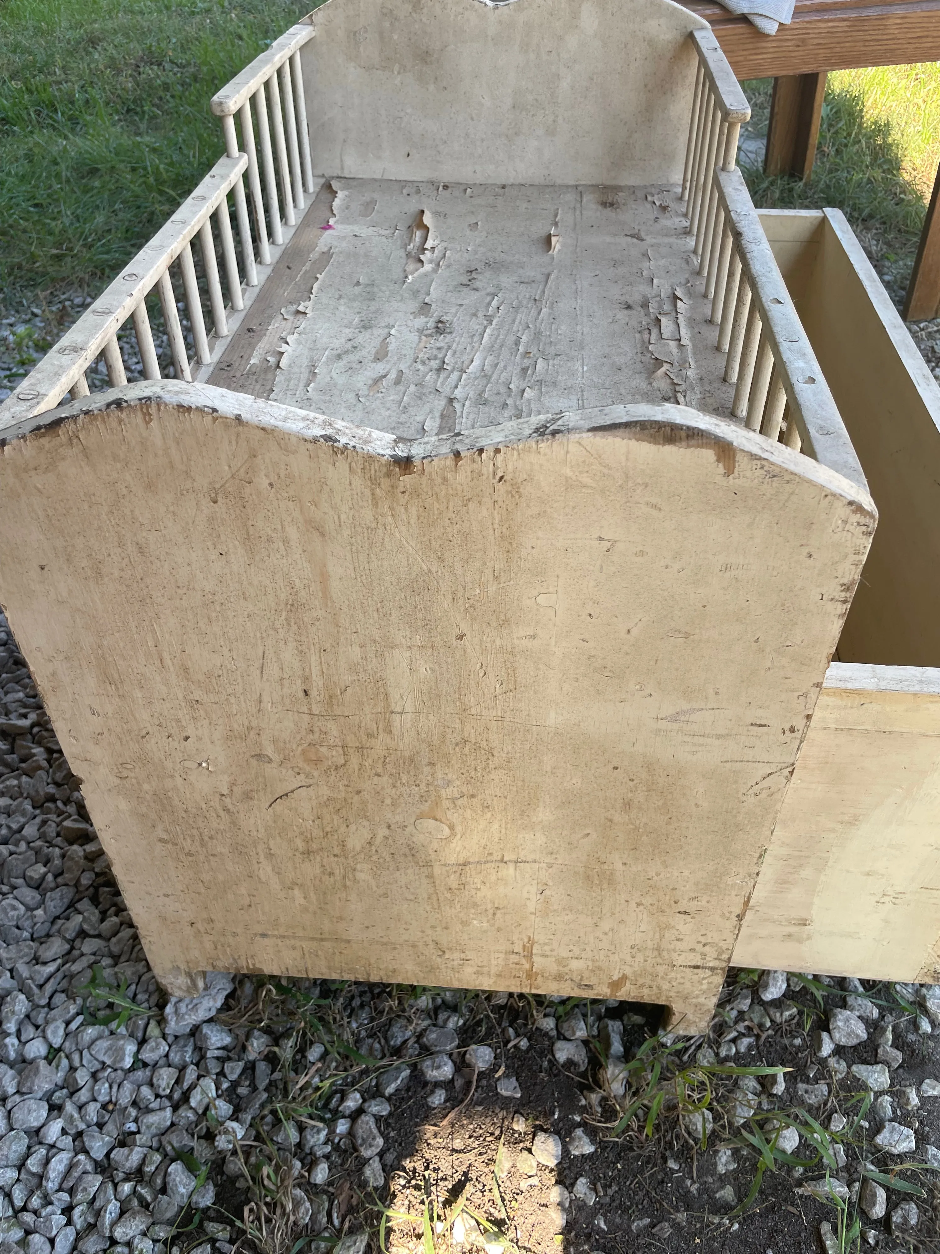 <* Vintage Handmade Wood Toy Chest Box and Baby Bed Pull Out Drawer