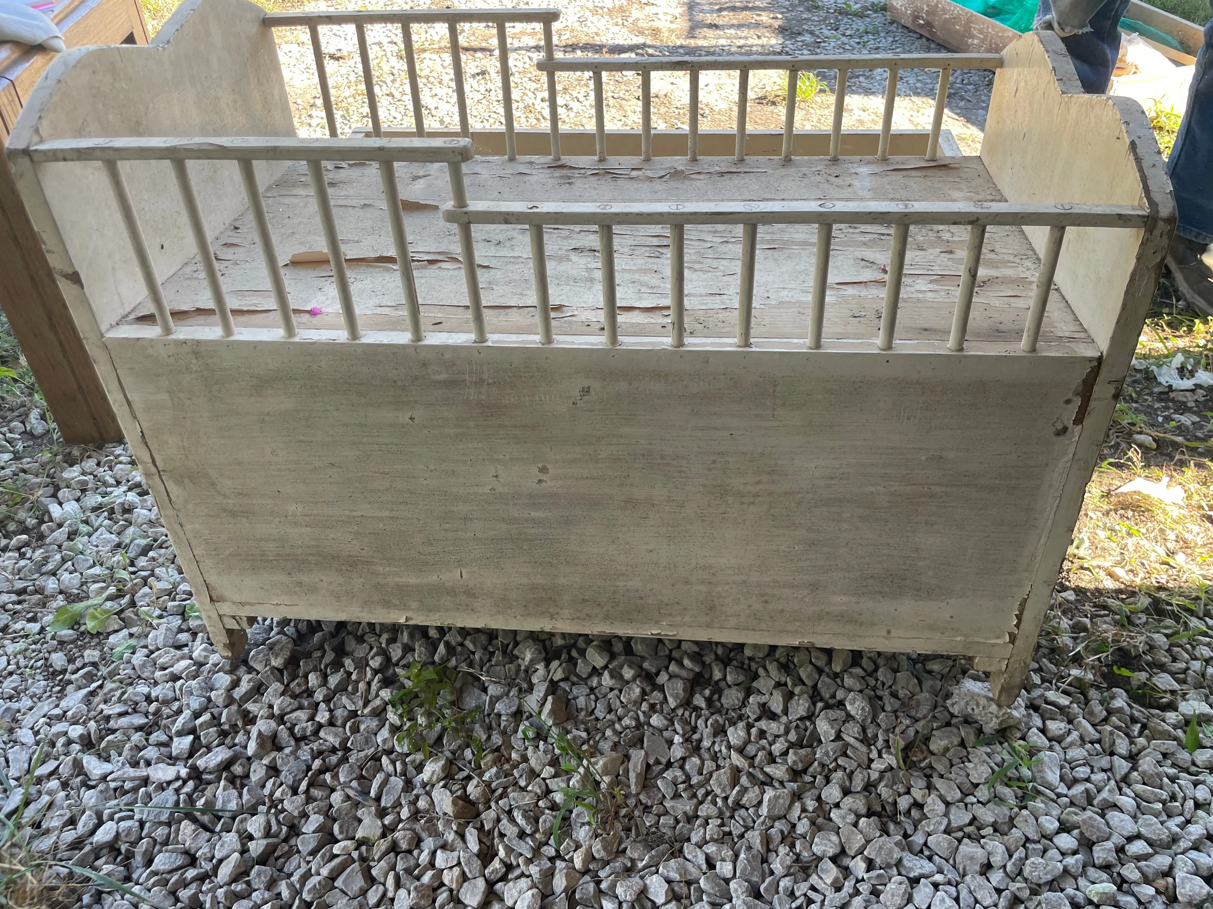 <* Vintage Handmade Wood Toy Chest Box and Baby Bed Pull Out Drawer