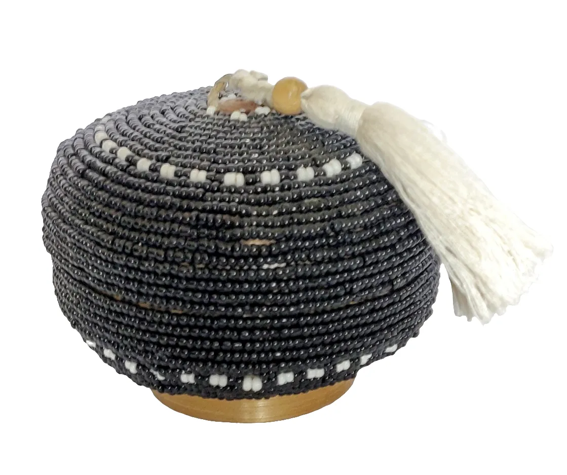 Table Decor - Trinket Box. Beautiful Handcrafted natural bamboo, beaded box.