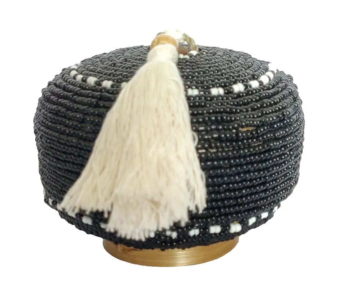 Table Decor - Trinket Box. Beautiful Handcrafted natural bamboo, beaded box.
