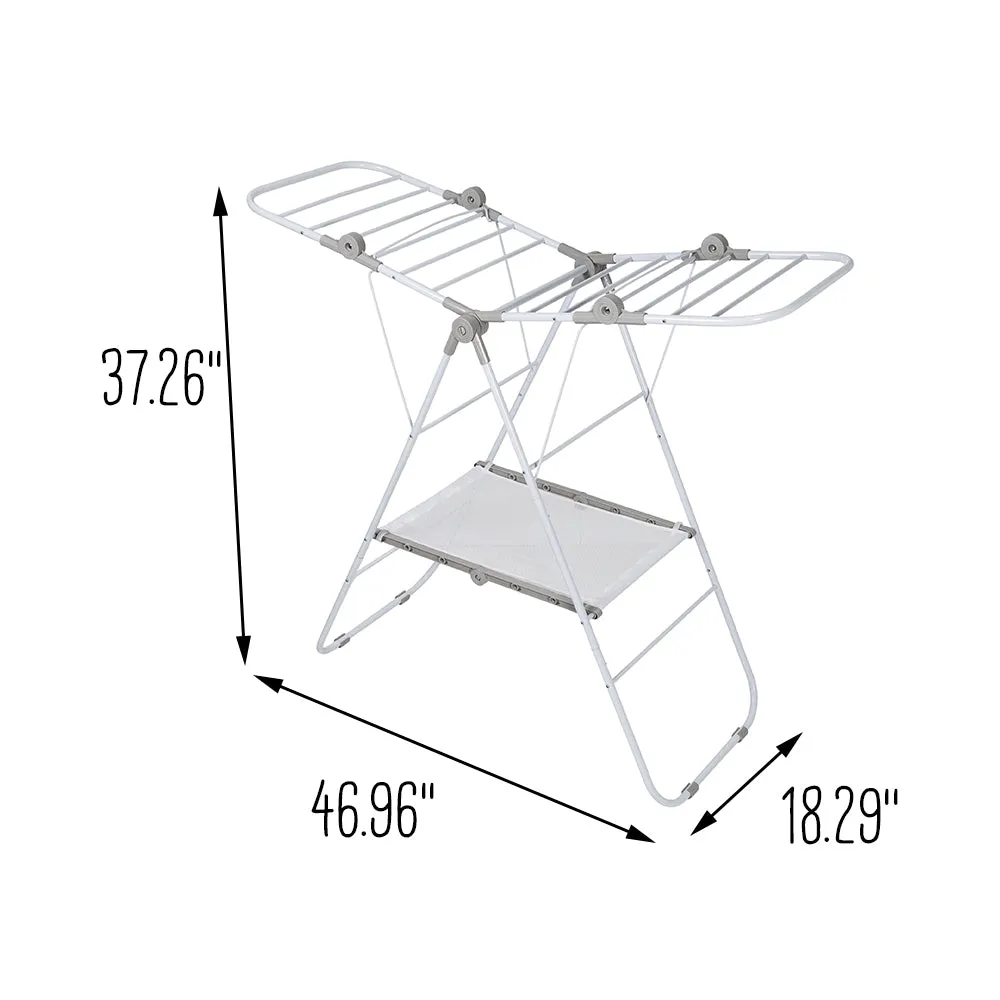 White Narrow Folding Wing Clothes Drying Rack