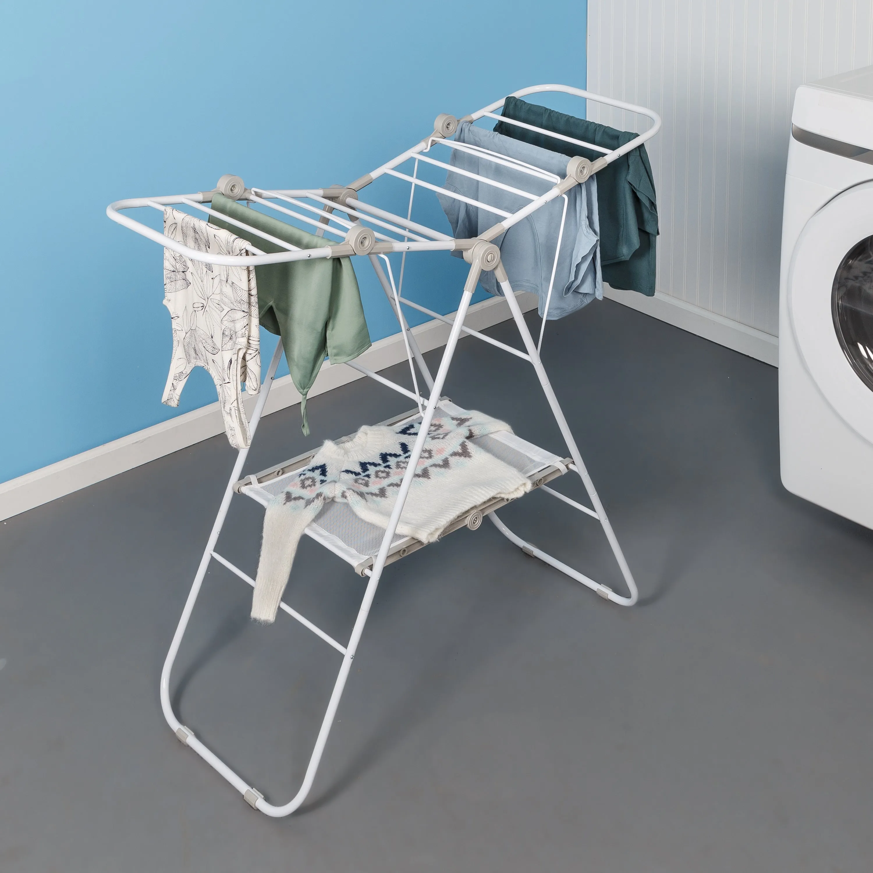 White Narrow Folding Wing Clothes Drying Rack
